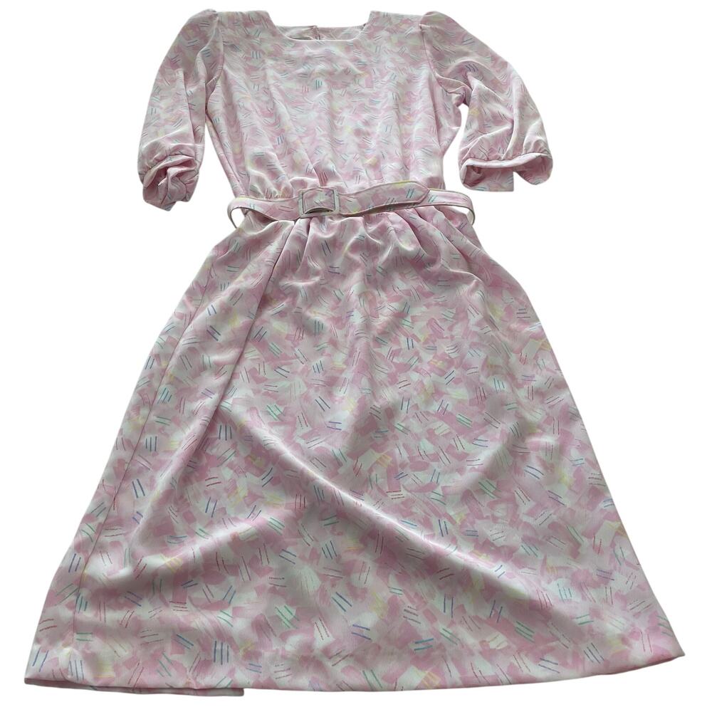 VTG 90s Pellini Petites Patterned Polyester Dress size 9/10 Pink Longsleeve